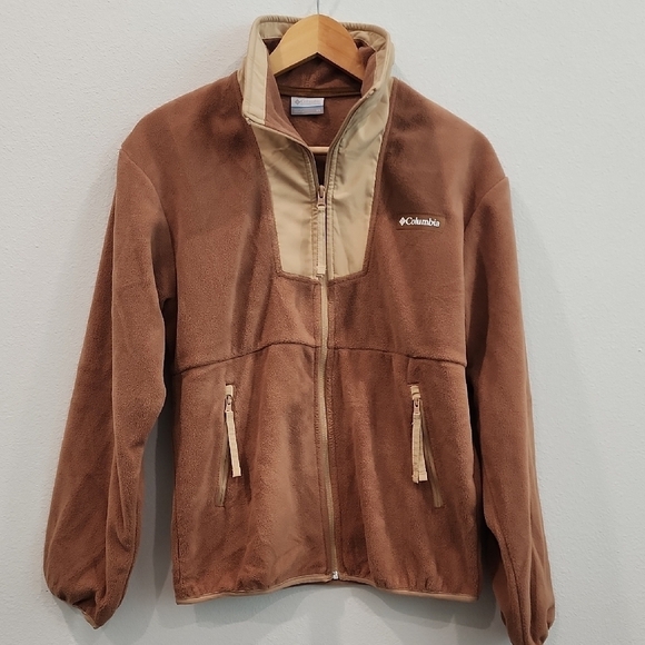 Columbia Brown Tan Teddy Jacket High Collar Fleece - Picture 1 of 8